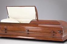 Ashmont Casket, Birch Traditional Construction, Dark Satin Finish, Rose Tan Crepe Interior