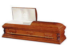 Jerusalem Casket, Solid Cherry Traditional Construction, Polished Amber Finish, Arbutus Velvet Interior