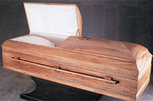 Poplar Clear Casket, Solid Poplar Traditional Construction Fruitwood Finish, Rosetan Crepe Interior